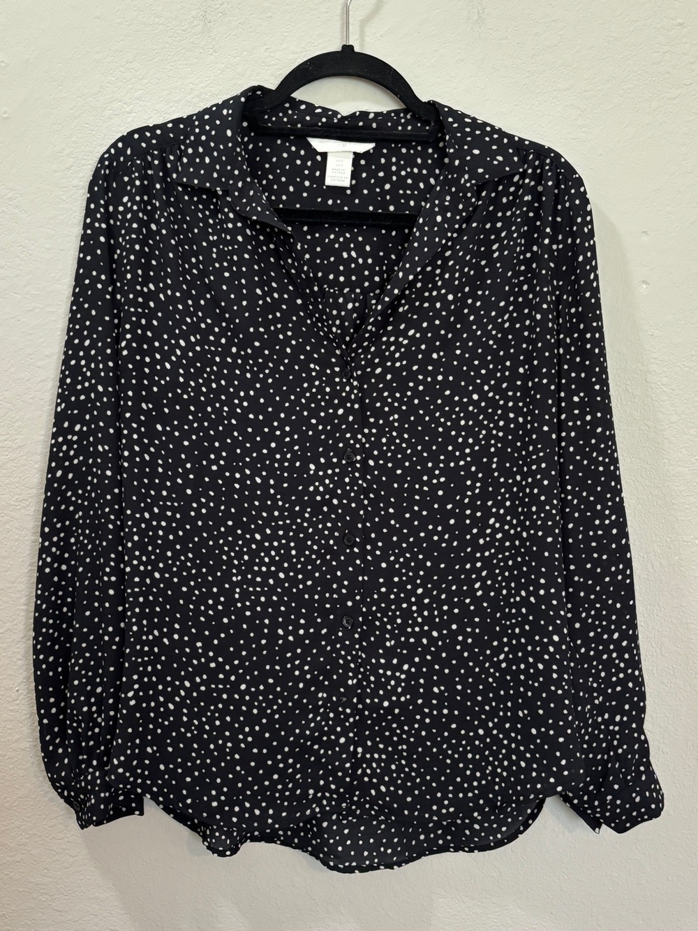 H&M Black White Polka Dot Button Up Blouse Size Small